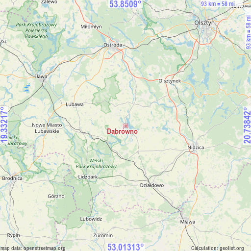 Dąbrówno on map