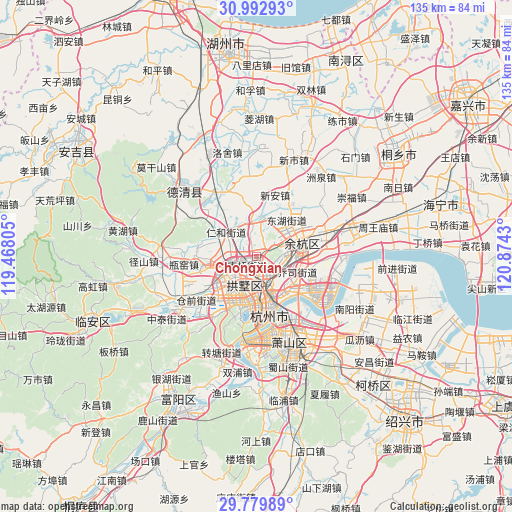 Chongxian on map