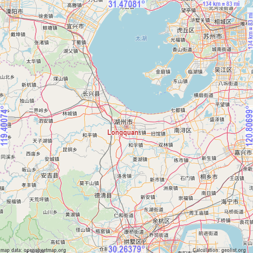 Longquan on map