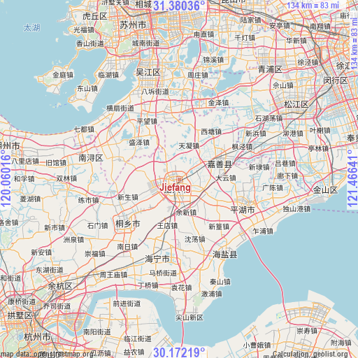 Jiefang on map