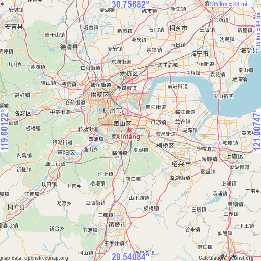 Xintang on map