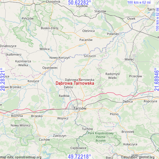 Dąbrowa Tarnowska on map
