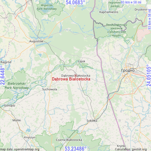 Dąbrowa Białostocka on map