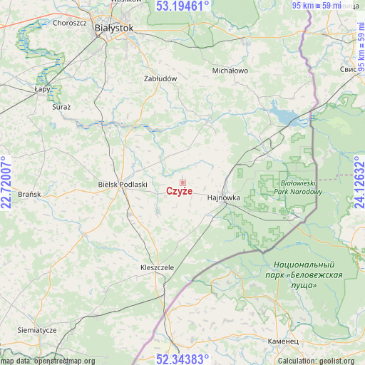 Czyże on map