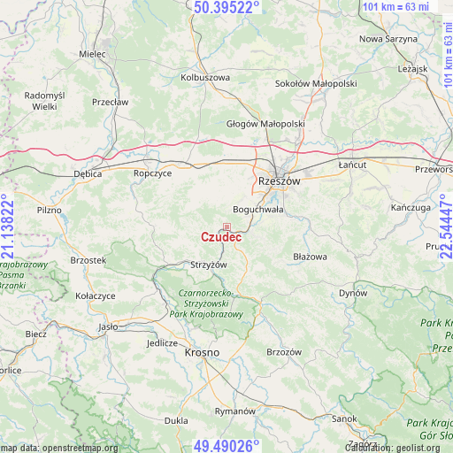 Czudec on map