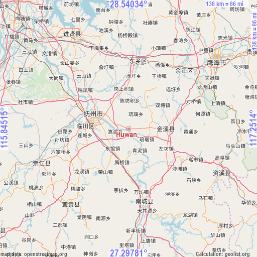 Huwan on map