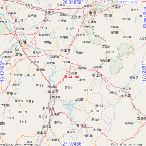 Shazhou on map