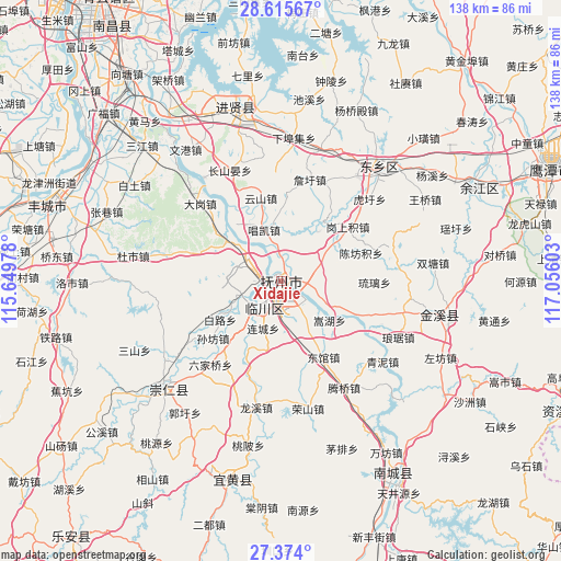 Xidajie on map