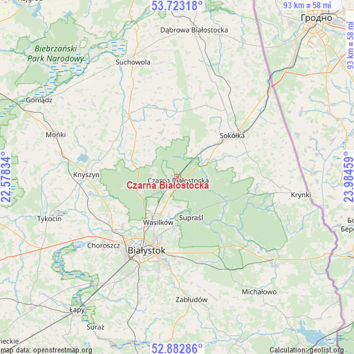 Czarna Białostocka on map
