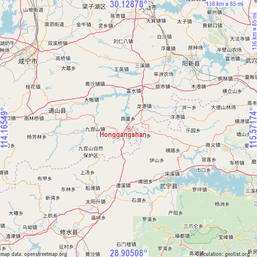 Honggangshan on map