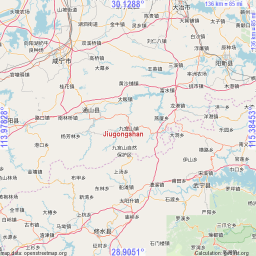 Jiugongshan on map