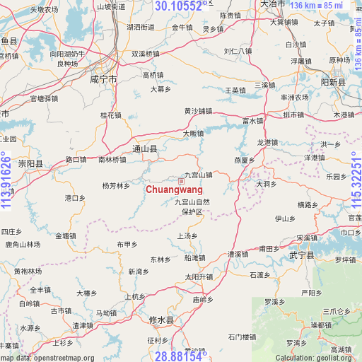 Chuangwang on map