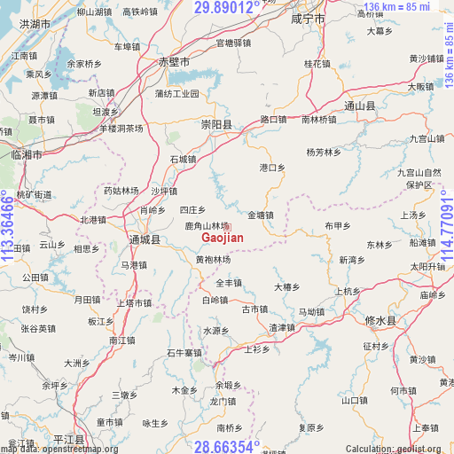 Gaojian on map