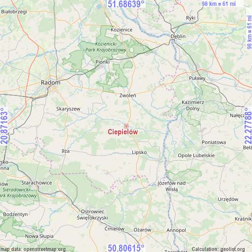 Ciepielów on map