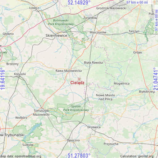 Cielądz on map