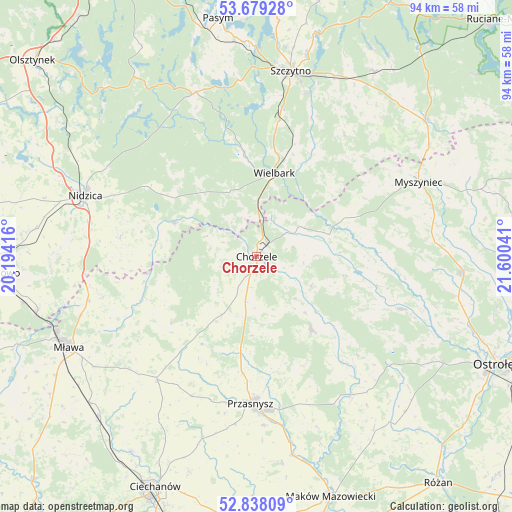 Chorzele on map