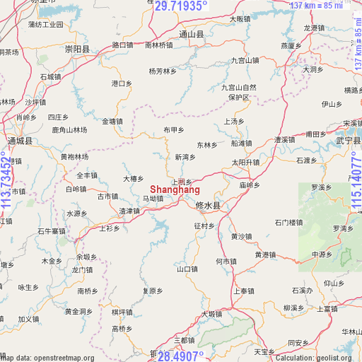 Shanghang on map