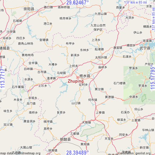 Zhuping on map