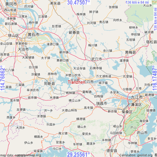 Tianzhen on map