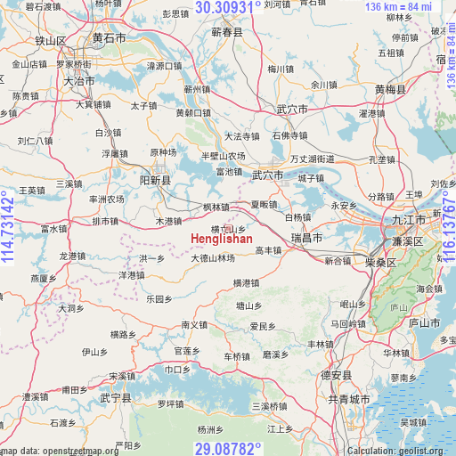 Henglishan on map