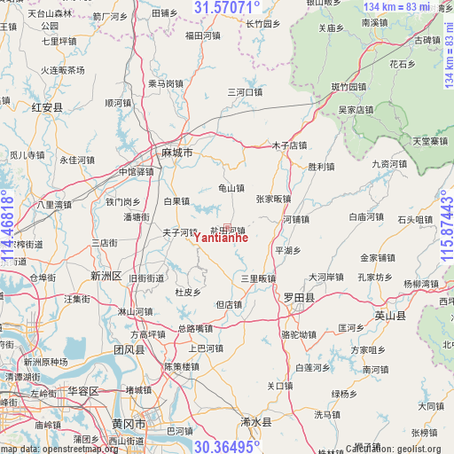 Yantianhe on map