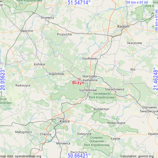 Bliżyn on map