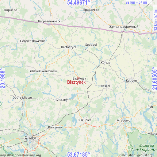 Bisztynek on map