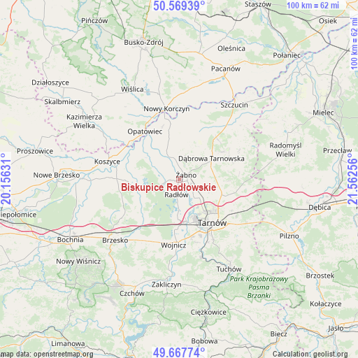 Biskupice Radłowskie on map