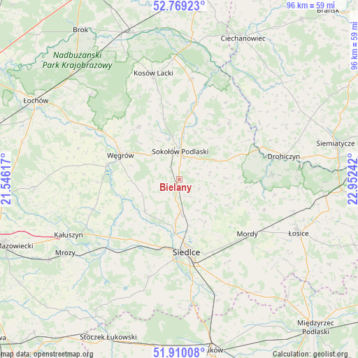 Bielany on map