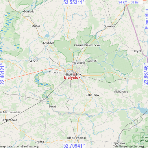 Białystok on map