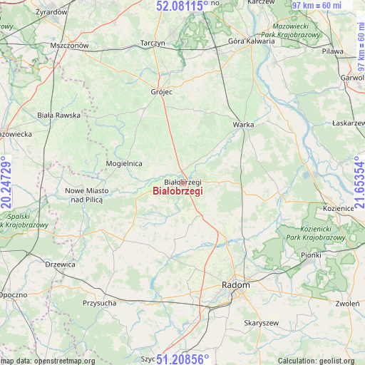 Białobrzegi on map