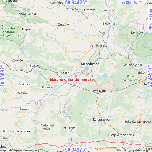 Baranów Sandomierski on map