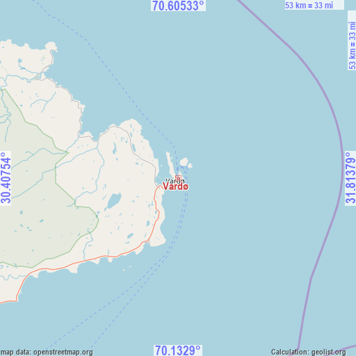 Vardø on map