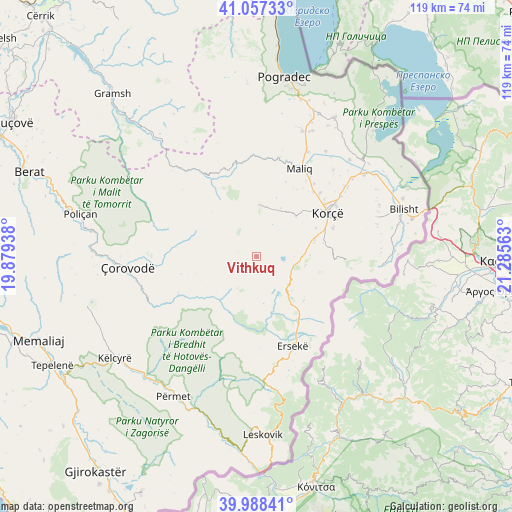 Vithkuq on map