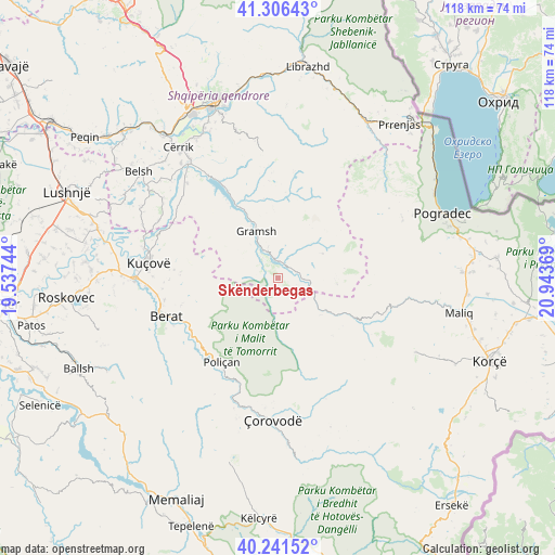Skënderbegas on map