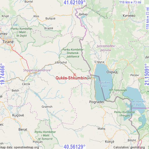 Qukës-Shkumbin on map
