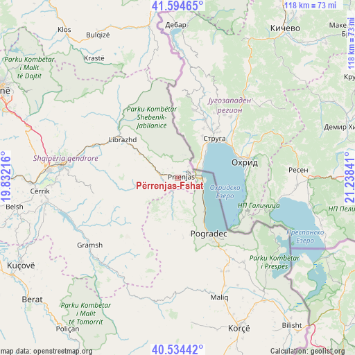 Përrenjas-Fshat on map