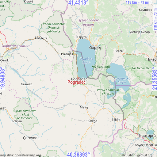 Pogradec on map