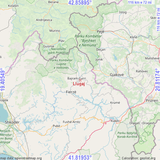 Llugaj on map