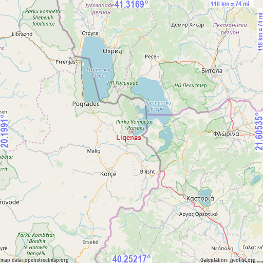 Liqenas on map