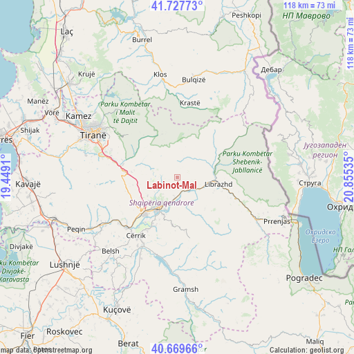 Labinot-Mal on map