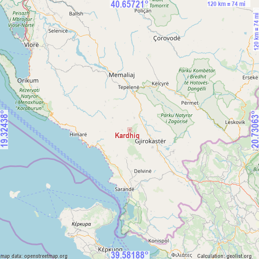 Kardhiq on map