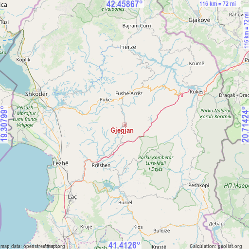 Gjegjan on map