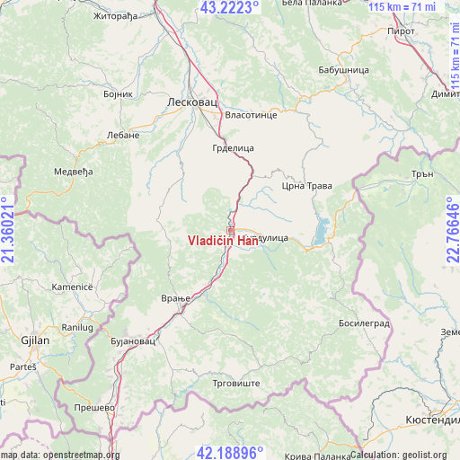 Vladičin Han on map