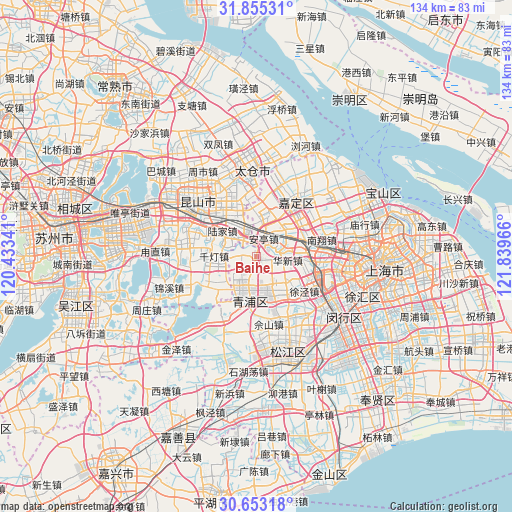 Baihe on map