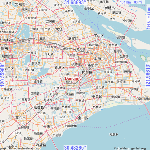 Dongjing on map