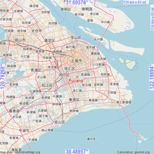 Pujiang on map