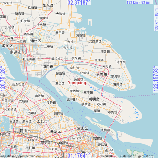 Yongxing on map