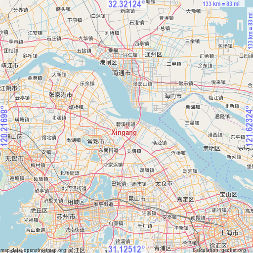 Xingang on map