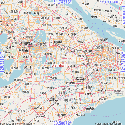 Dianshanhu on map